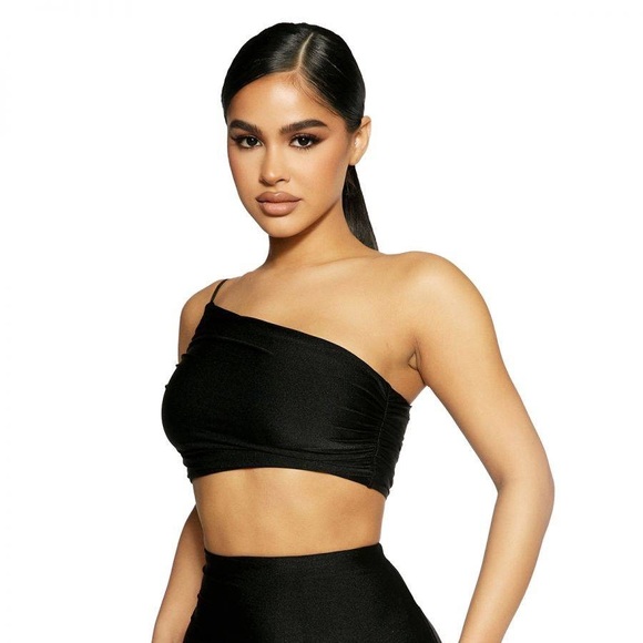 Naked Wardrobe Side Show Crop Top in Black - Picture 2 of 3